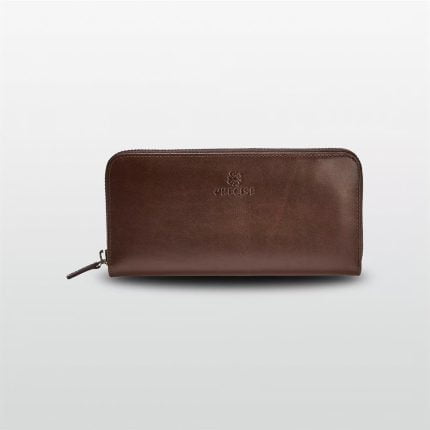 Large Size Women Leather Wallet With Zipper Brown