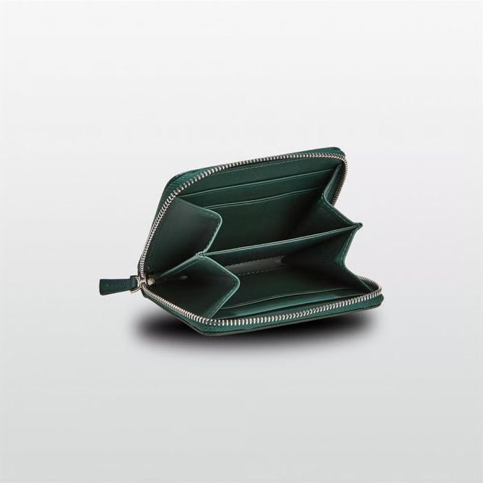 Mini Zipper Leather Wallet for Women Green