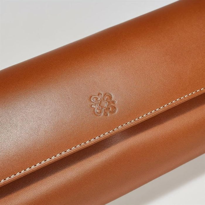 Triple Leather Watch Travel Case Tan