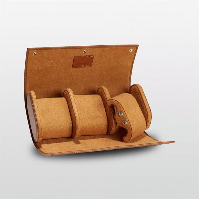Triple Leather Watch Travel Case Tan
